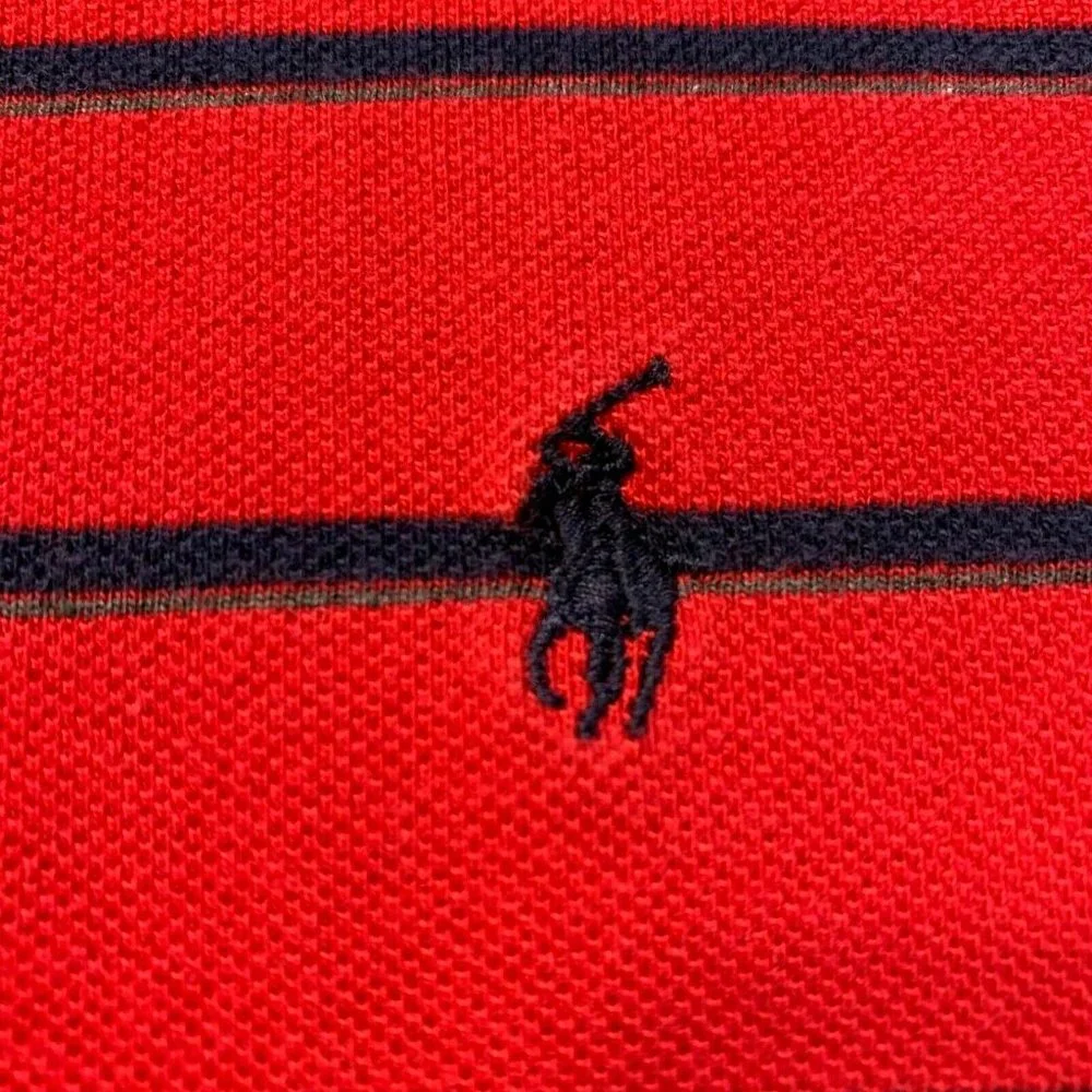 Vintage Polo Ralph Lauren Polo Shirt Long Sleeve Striped Red Black Pony XL EUC‎